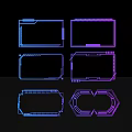 Abstract Sculpture Carving With Geometric Outline Shapes In Neon Blue Purple