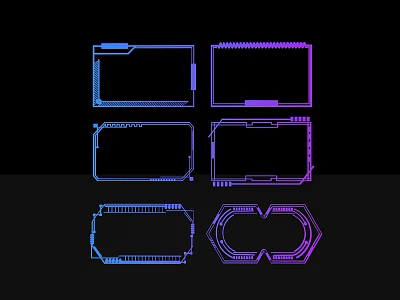 Abstract Sculpture Carving With Geometric Outline Shapes In Neon Blue Purple 3d model