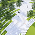 Modern Garden Landscape Featuring Green Lawn Curved Pathways Circular Structure And Surrounding Trees