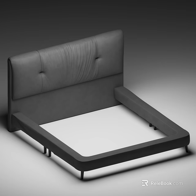 Modern Double Bed With Gray Leather Button Tufted Headboard And White Base 3d model