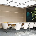 Modern Conference Room Interior Featuring Long Table Comfortable Chairs Large Digital Screen And Natural Light 3d model