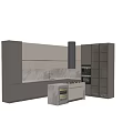 Modern Kitchen Interior With Black Range Hood Marble Backsplash And Wine Cooler 3d model