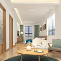 Modern Open Living Room With Sofa Coffee Table And Decorative Paintings