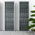 Tranquil Garden Featuring Vertical Gray Wavy Decorative Panels Bonsai Tree And Pebble Ground