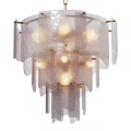 Elegant Modern Chandelier With Transparent Hanging Panels Brass Accents And Warm Lighting