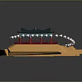 Traditional Asian Pavilion Architecture With Green Roof Red Platform And White Lanterns