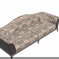 Multi Person Sofa With Patterned Upholstery Brown Frame On Marble Floor With Natural Light 3d model