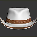 Stylish White Cowboy Hat With Orange Decorative Patterns On Brim And Band
