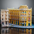 Yellow Residential Building Model Featuring Different Style Structures Street Scene Balconies and Windows