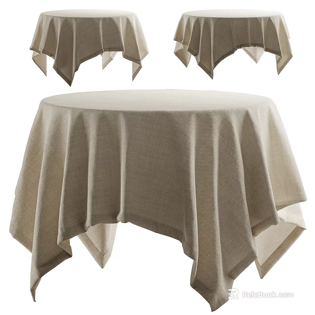 Stylish Dining Table With Beige Linen Tablecloth For Home Interior Design 3d model 