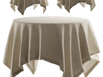 Stylish Dining Table With Beige Linen Tablecloth For Home Interior Design 3d model