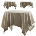 Stylish Dining Table With Beige Linen Tablecloth For Home Interior Design 3d model