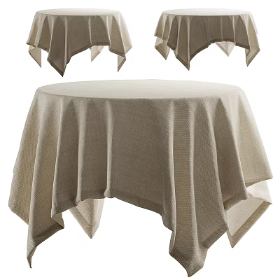 Stylish Dining Table With Beige Linen Tablecloth For Home Interior Design 3d model