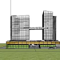 Modern Twin High Rise Office Building With Sky Bridge Glass Curtain Wall And Urban Surroundings