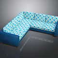 L shaped Sectional Sofa with Blue Frame and White Diamond Pattern Upholstery for Modern Living Room