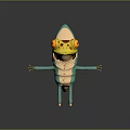 Green Cartoon Character With Lizard Features Yellow Head Decor And Red Shoes