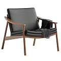 Beige Upholstered Armchair With Wooden Frame And Blanket
