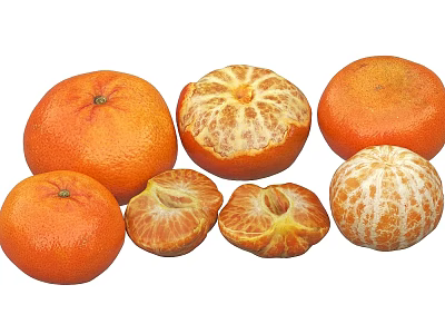Fresh Ripe Mandarins Displayed As Whole Peeled And Segmented Citrus Fruits 3d model
