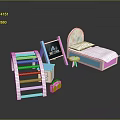 Kids Bedroom Furniture Set With Rainbow Slide Bed Play Table And Pink Radio