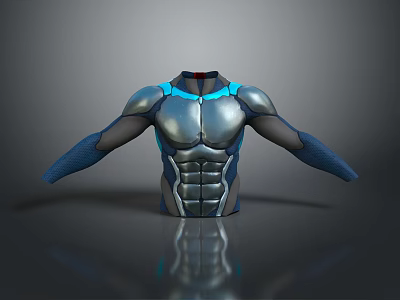 Silver Metallic Armor Style Fitted Bodysuit With Blue Accents And Long Sleeves 3d model