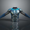 Silver Metallic Armor Style Fitted Bodysuit With Blue Accents And Long Sleeves