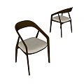 Modern Single Chair With Wooden Frame Curved Backrest And Light Fabric Seat