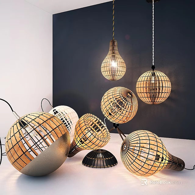 Creative Modern Pendant Lights With Geometric Woven Frames And Unique Shapes For Interior Decor 3d model