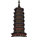 Traditional Chinese Pagoda With Multiple Stories Red Gold Brown Colors And Decorative Spire
