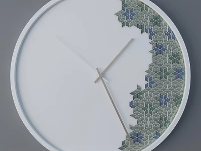 Round Modern Clock With White Dial Partial Green And Blue Geometric Pattern And Silver Hands 3d model