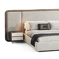 Modern Upholstered Double Bed With Gray Headboard Pillows And Nightstand Drawers