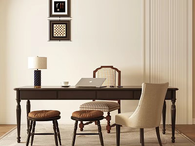 French Style Desk and Chair Casual Chair Office Desk and Chair Casual Chair Table Lamp Jewelry Ornaments 3d model