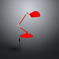 Red Adjustable Desk Lamp With Metal Arm And Round Base Design 3d model