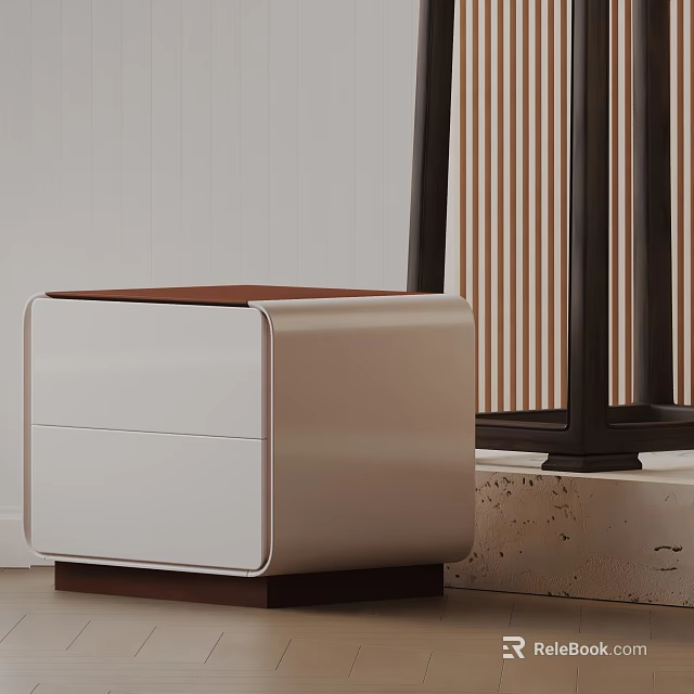 Modern Side Table With Sleek White Drawers And Brown Wooden Base Design 3d model 