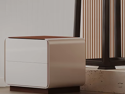 Modern Side Table With Sleek White Drawers And Brown Wooden Base Design 3d model