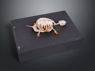 Turtle Skeleton Exhibit On Black Wooden Board With Natural Bone Structure 3d model