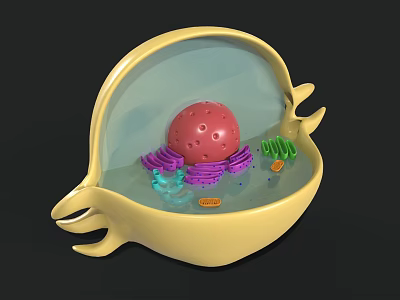 Colorful Biological Cell 3D Model with Nucleus Mitochondria Organelles and Internal Structure 3d model