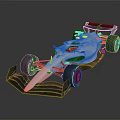 Silver F1 Race Car With Sleek Aerodynamic Body Large Tires Rear Wing And Sporty Design
