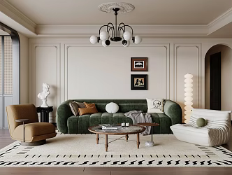 French living room single sofa multi-person sofa floor lamp coffee table carpet 3d model