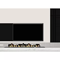 Modern TV Wall Design With White Cabinets Black Panel LED Strips And Fireplace Effect 3d model