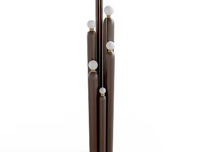 Modern Floor Lamp With Multiple White Globe Lights And Dark Brown Stand 3d model