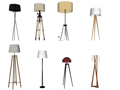Various Modern Floor Lamps with Different Base Styles and Colored Shades 3d model