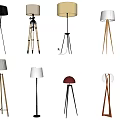 Various Modern Floor Lamps with Different Base Styles and Colored Shades
