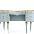 Light Blue Dressing Table With Gold Accents Carved Legs And Elegant Design