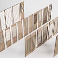 Assorted Wooden Partition Screens With Various Grille Patterns And Designs 3d model
