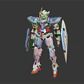 Blue White Red Mecha Robot Character With Shield Weapon And Action Pose