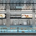 Modern Seafood Restaurant Interior With Glass Display Counters And Fresh Seafood 3d model