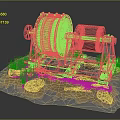 Rusty Industrial Machinery With Vintage Gear And Drum Surrounded By Stones And Dry Grass
