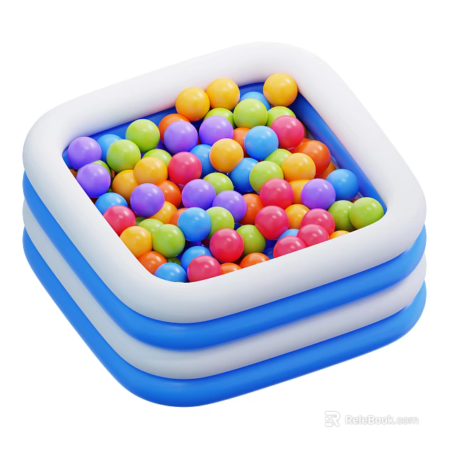 Inflatable Square Play Ball Pool With Colorful Balls And Blue White Edges 3d model 