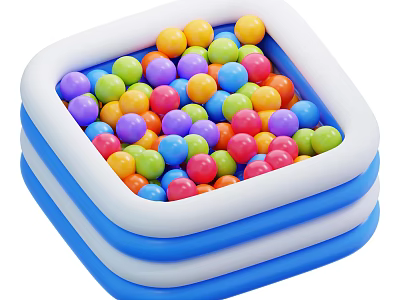 Inflatable Square Play Ball Pool With Colorful Balls And Blue White Edges 3d model