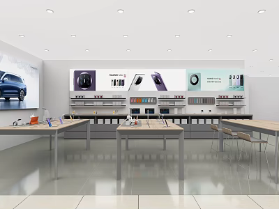 Modern Mall Electronics Store With Large Screen Displays Product Shelves And Tables 3d model
